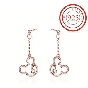 Mickey Mouse Dangle Earrings 925 Sterling Silver Rose Gold Disney Lovers Gift